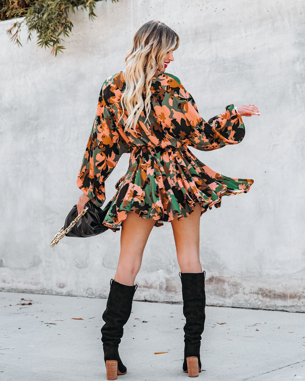 V Neck Self Tie Belt Tiered Ruffle Floral Maxi Dress 2