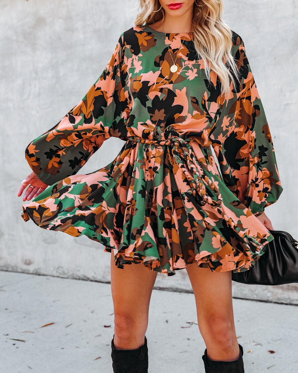V Neck Self Tie Belt Tiered Ruffle Floral Maxi Dress 6