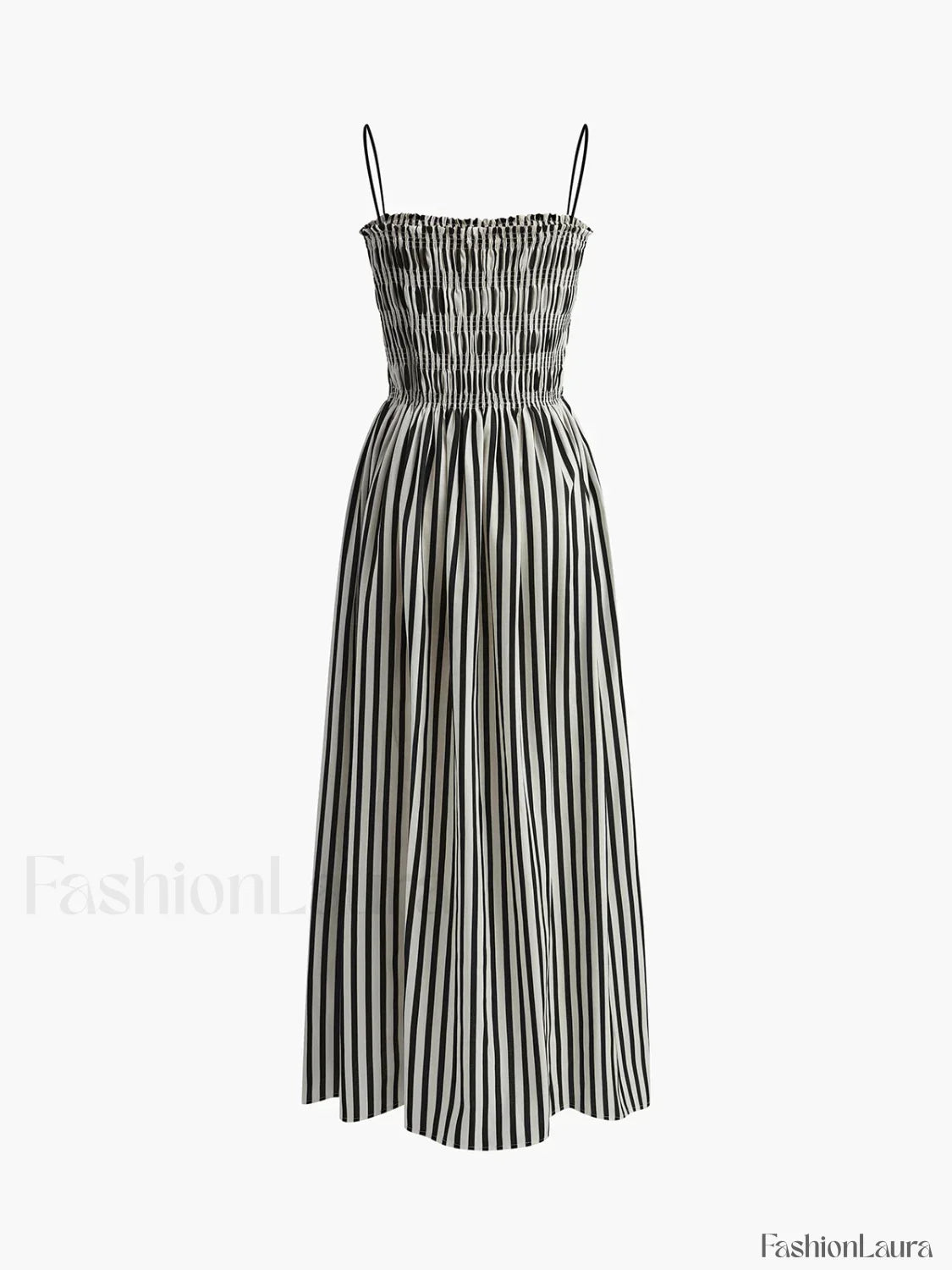 Black Sleeveless Pinstripe Long Dress 17
