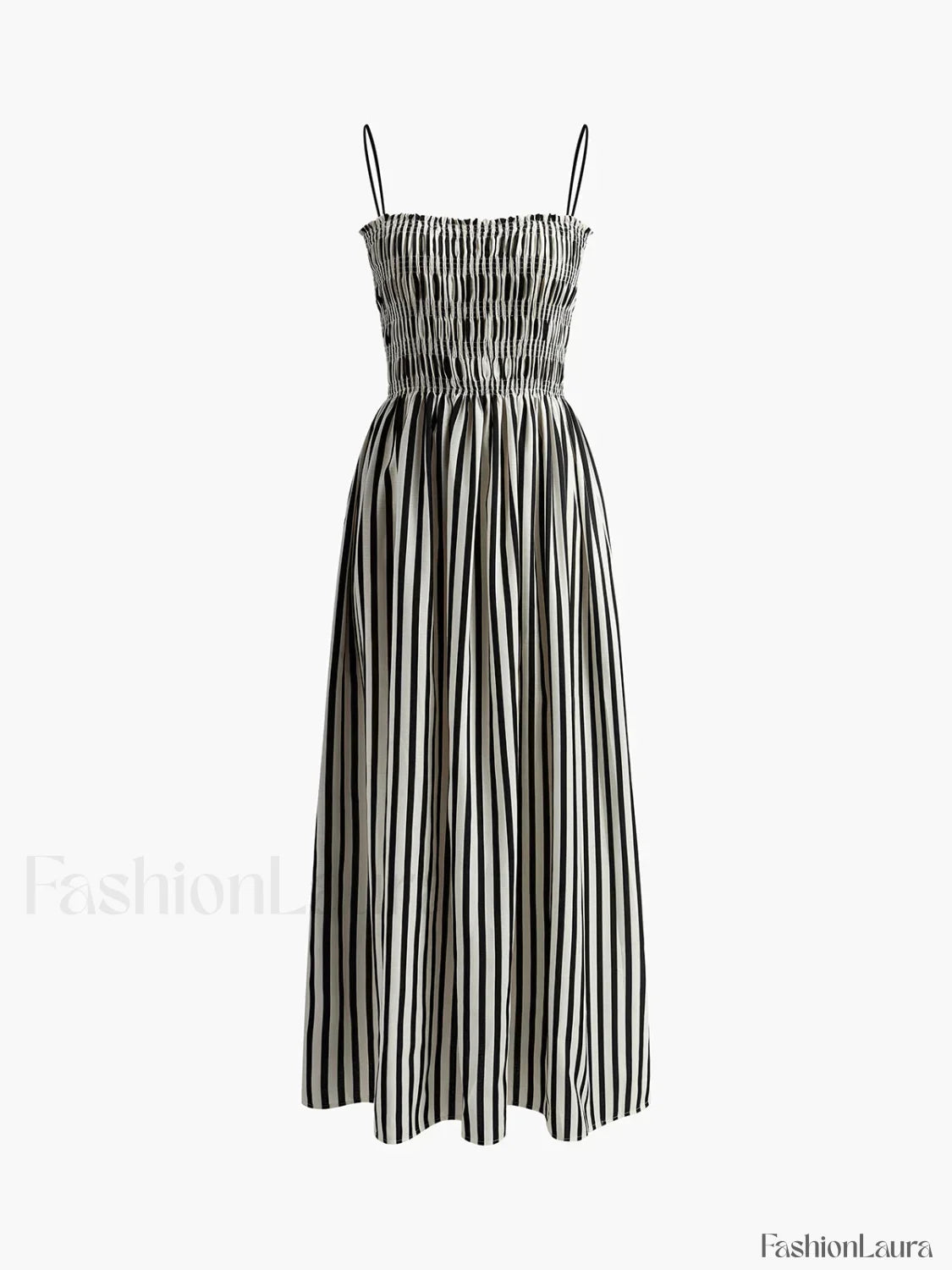 Black Sleeveless Pinstripe Long Dress 18