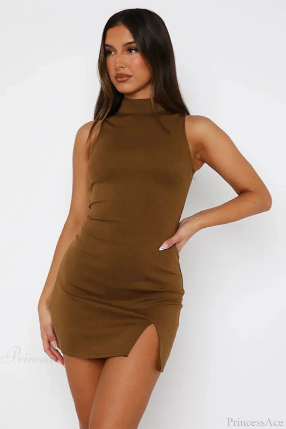 Mock Neck Sleeveless Side Slit Bodycon Mini Dress 4