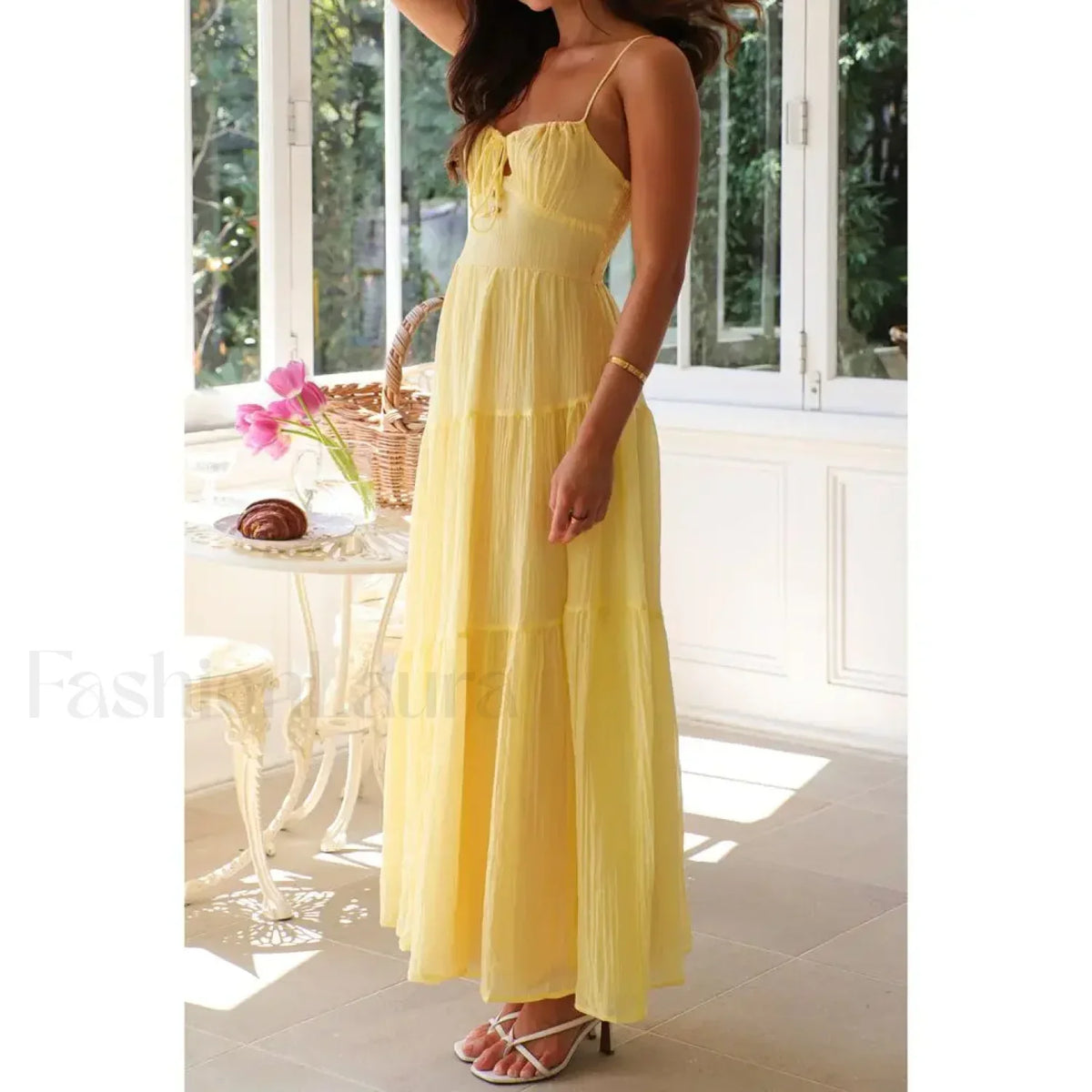 Yellow Smocked Bow-front Midi Dress 5