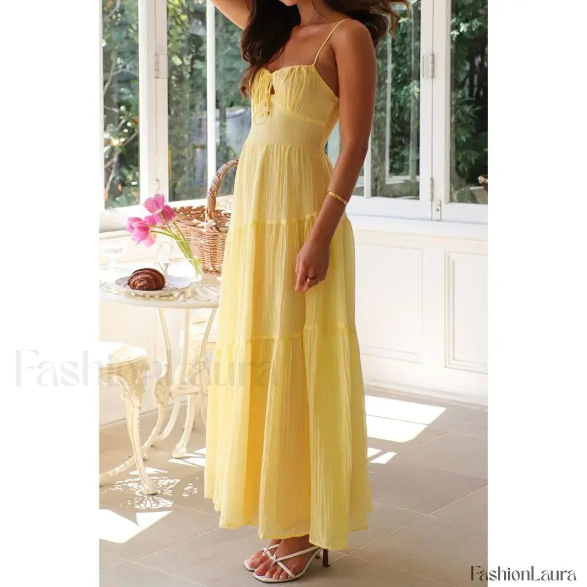 Yellow Smocked Bow-front Midi Dress 8