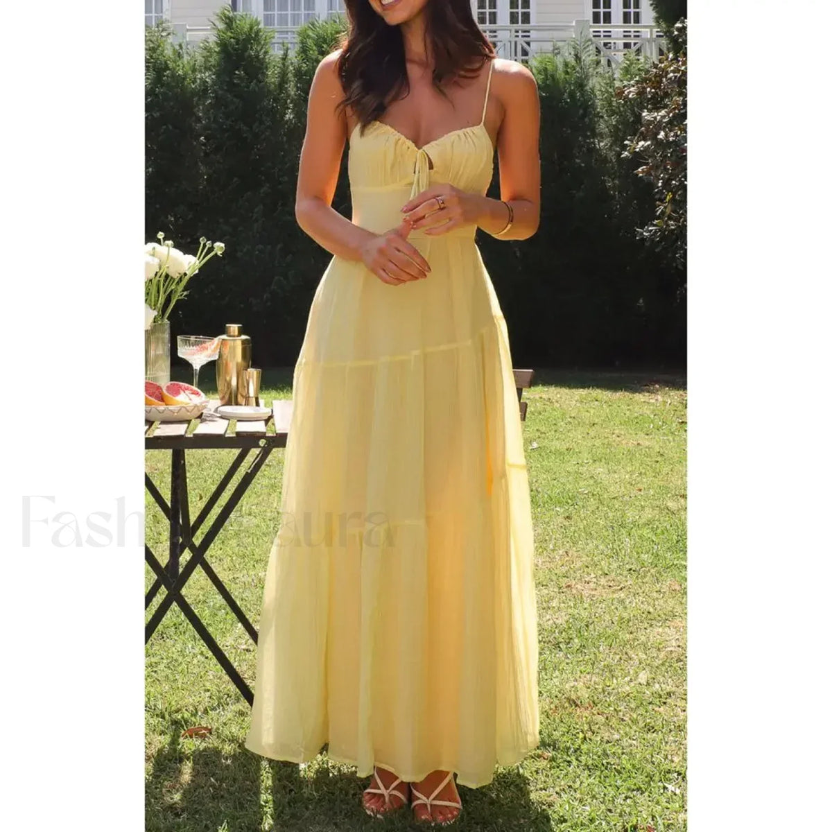 Yellow Smocked Bow-front Midi Dress 2