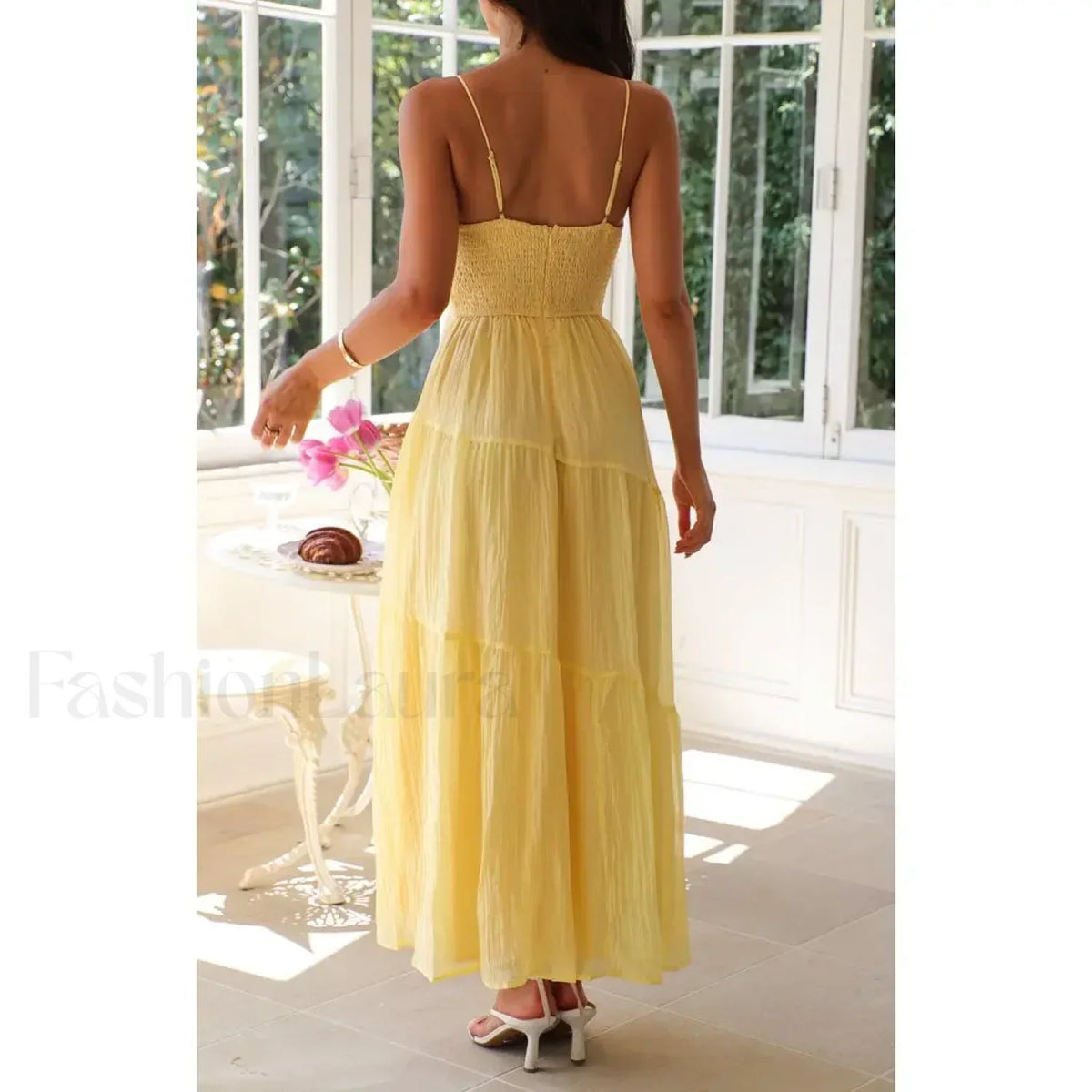 Yellow Smocked Bow-front Midi Dress 6