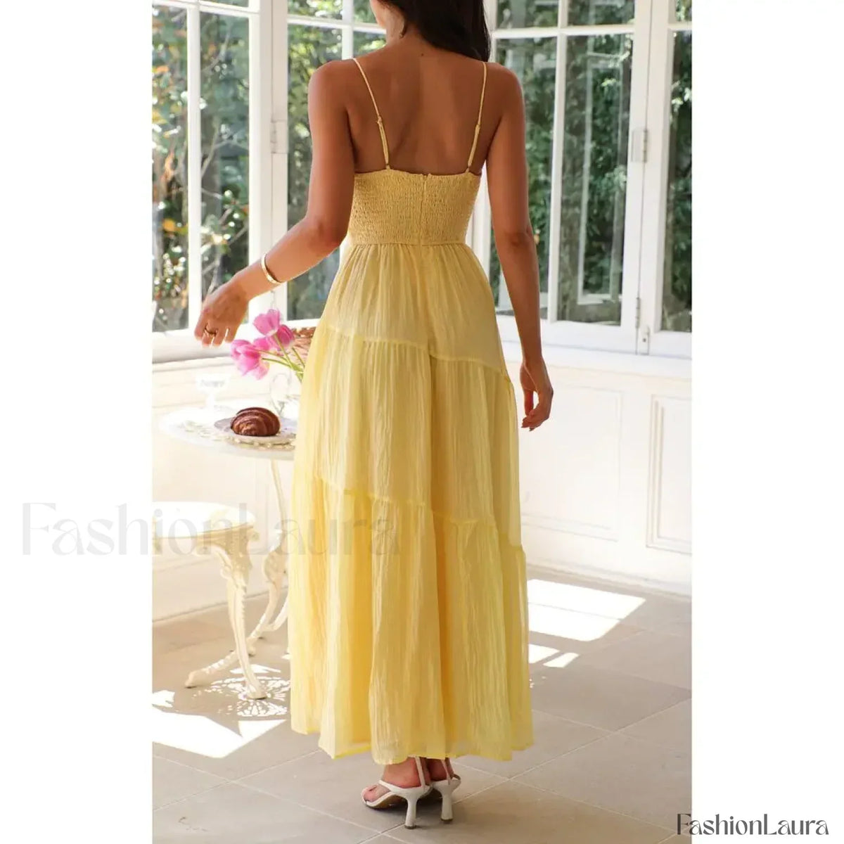 Yellow Smocked Bow-front Midi Dress 7