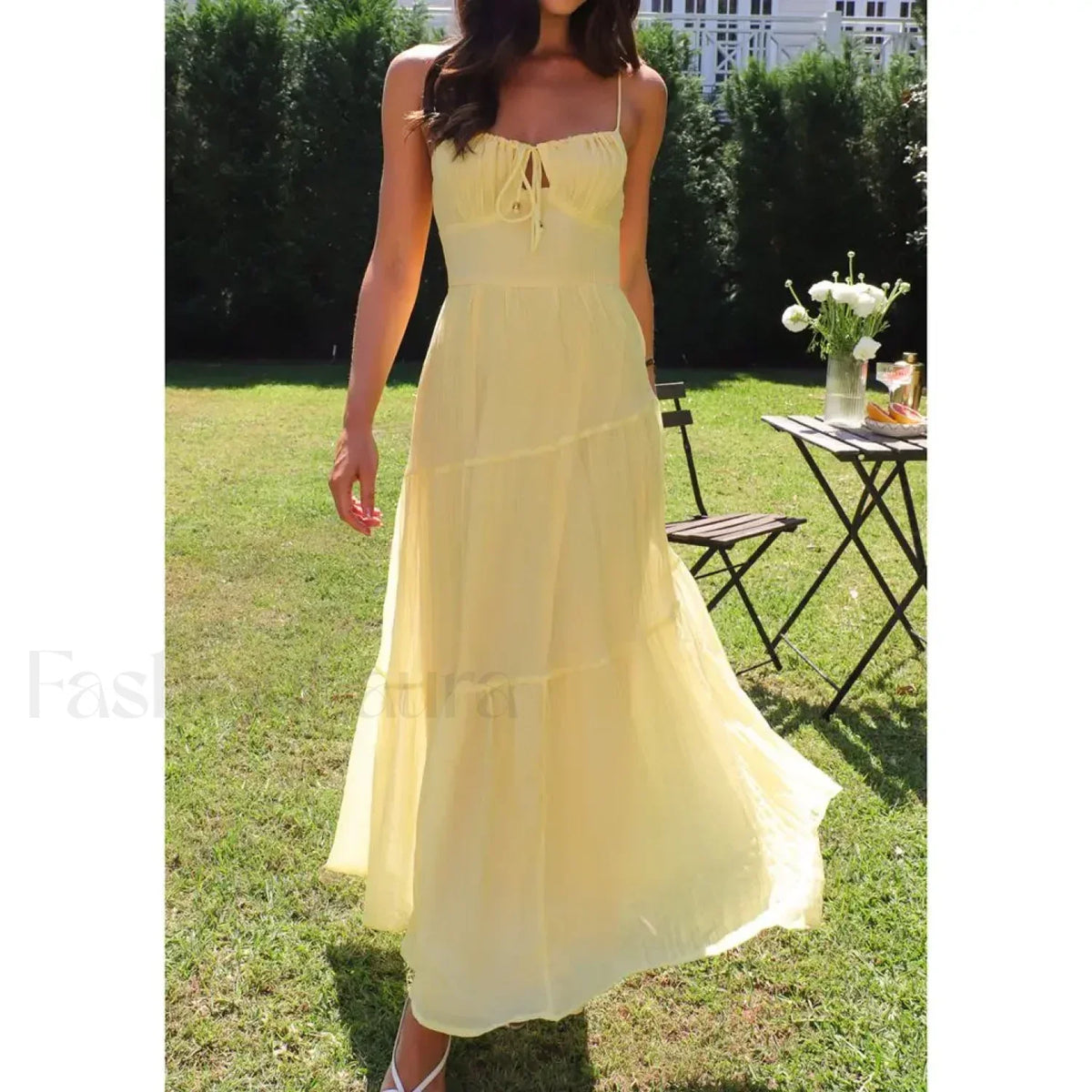 Yellow Smocked Bow-front Midi Dress 3