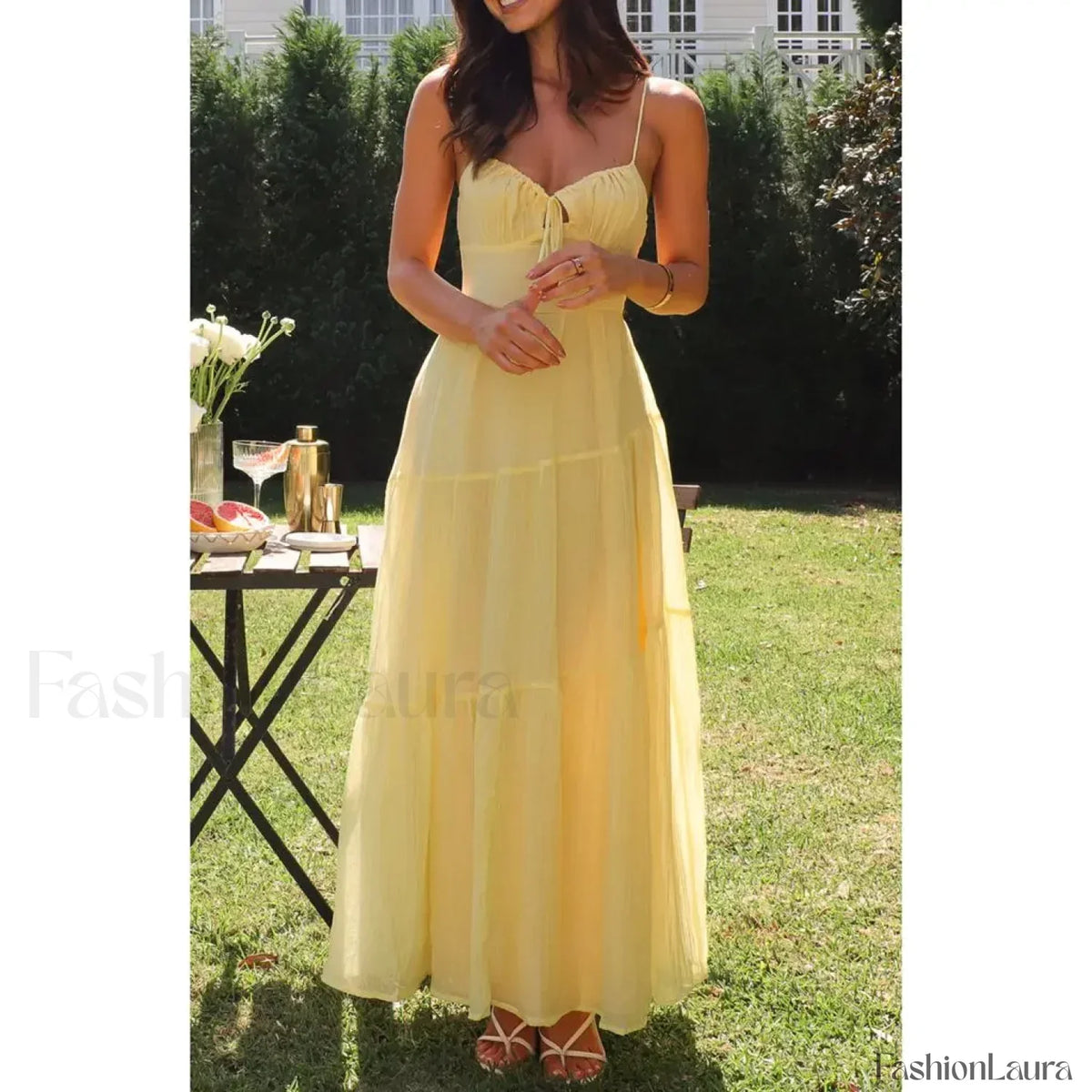 Yellow Smocked Bow-front Midi Dress 11
