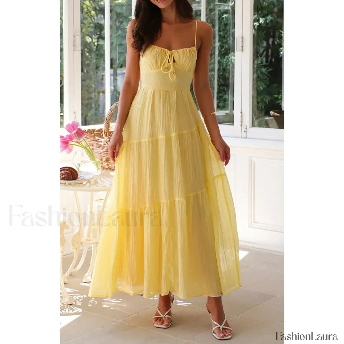 Yellow Smocked Bow-front Midi Dress 12