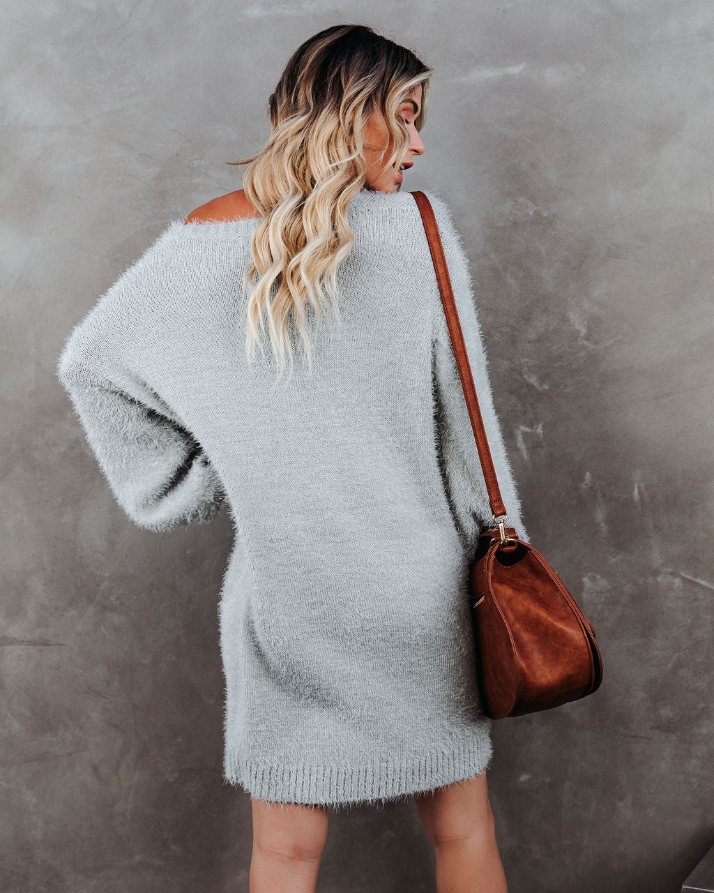 Fuzzy Eyelash Knit Crew Neck Mini Sweater Dress 2