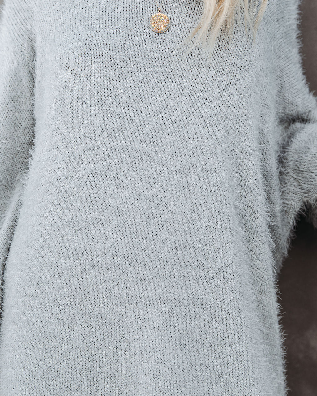 Fuzzy Eyelash Knit Crew Neck Mini Sweater Dress 3