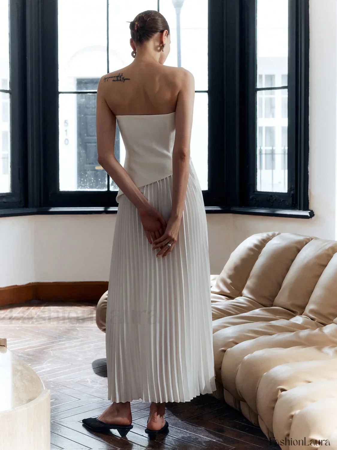 Pleated Strapless Split Dress 29