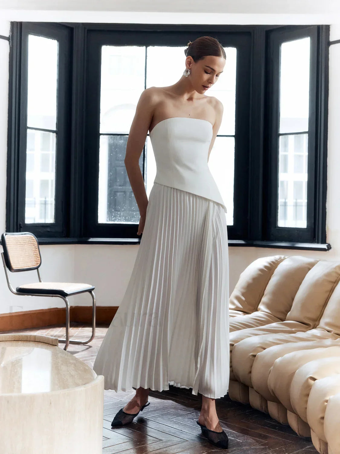 Pleated Strapless Split Dress 5
