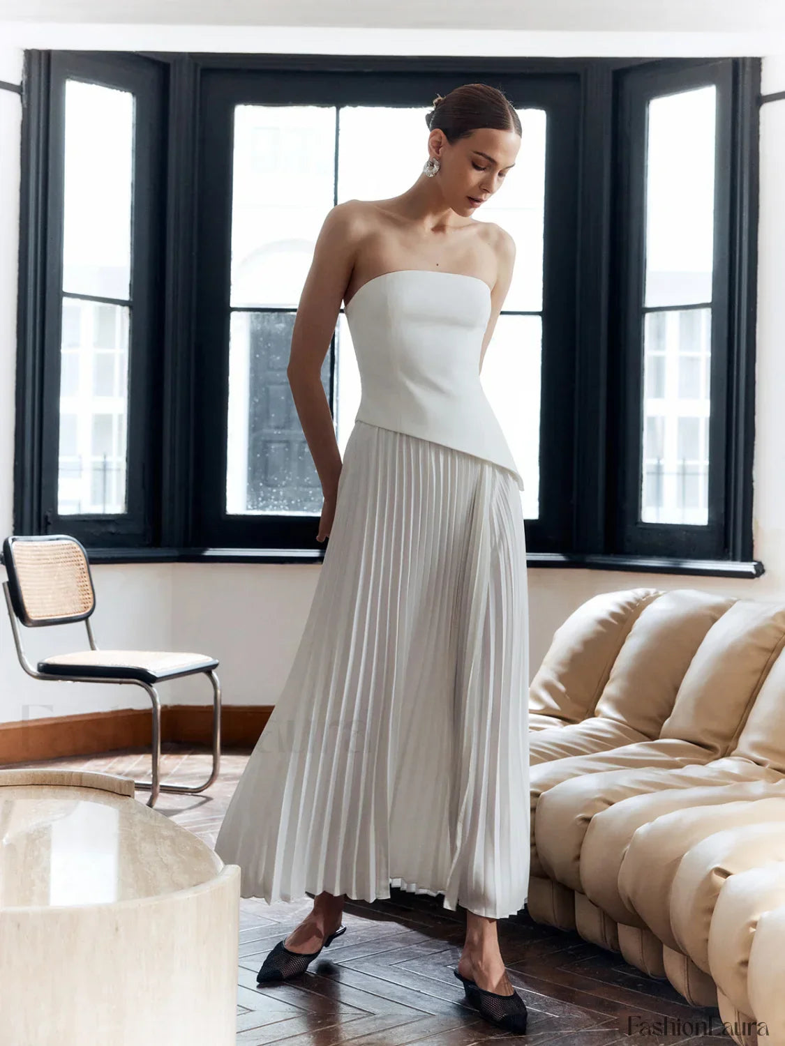 Pleated Strapless Split Dress 26