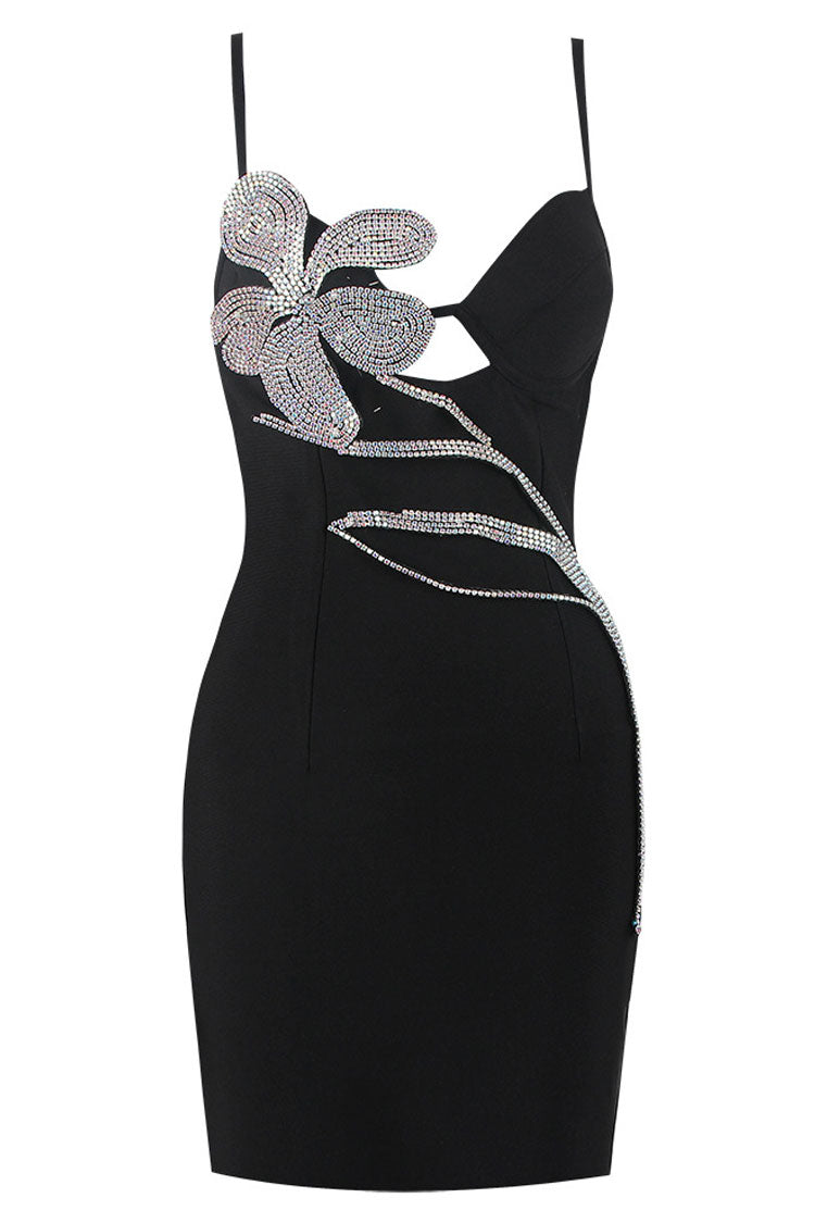 Rhinestone Floral Vine Embellished Bandage Spaghetti Strap Bodycon Mini Dress 4