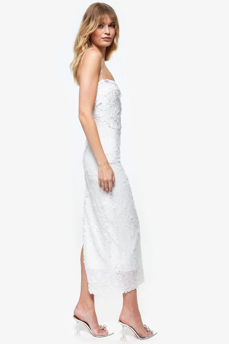 Large Disc Sequin Square Neck Spaghetti Strap Column Midi Dress 2