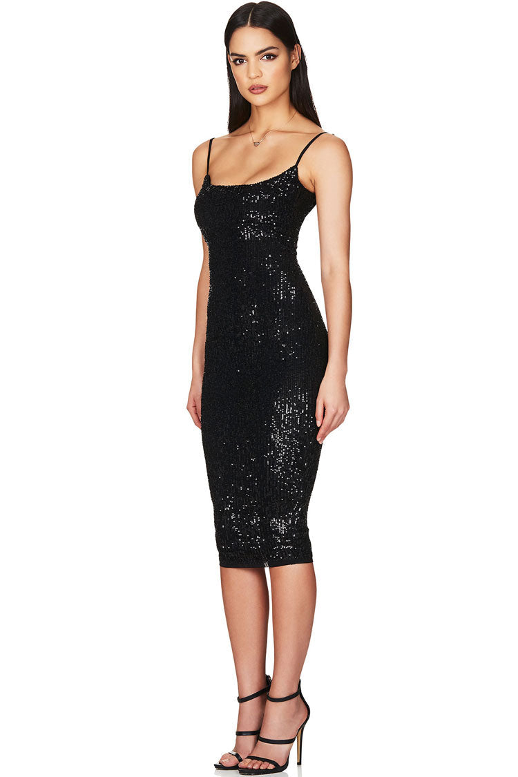 Scoop Neck Spaghetti Strap Sequin Bodycon Midi Dress 2