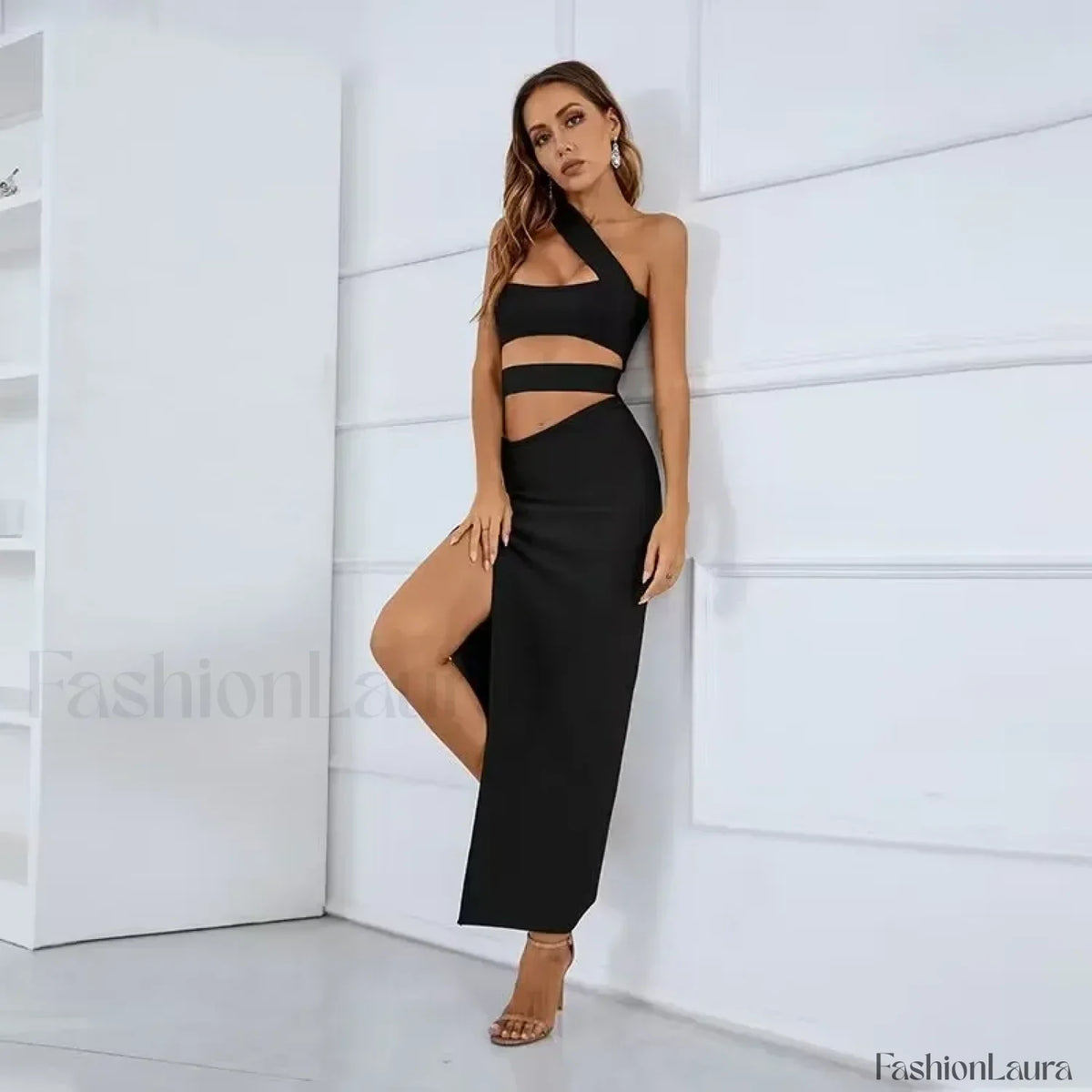 Black Split Bandage Bodycon Midi Dress 9