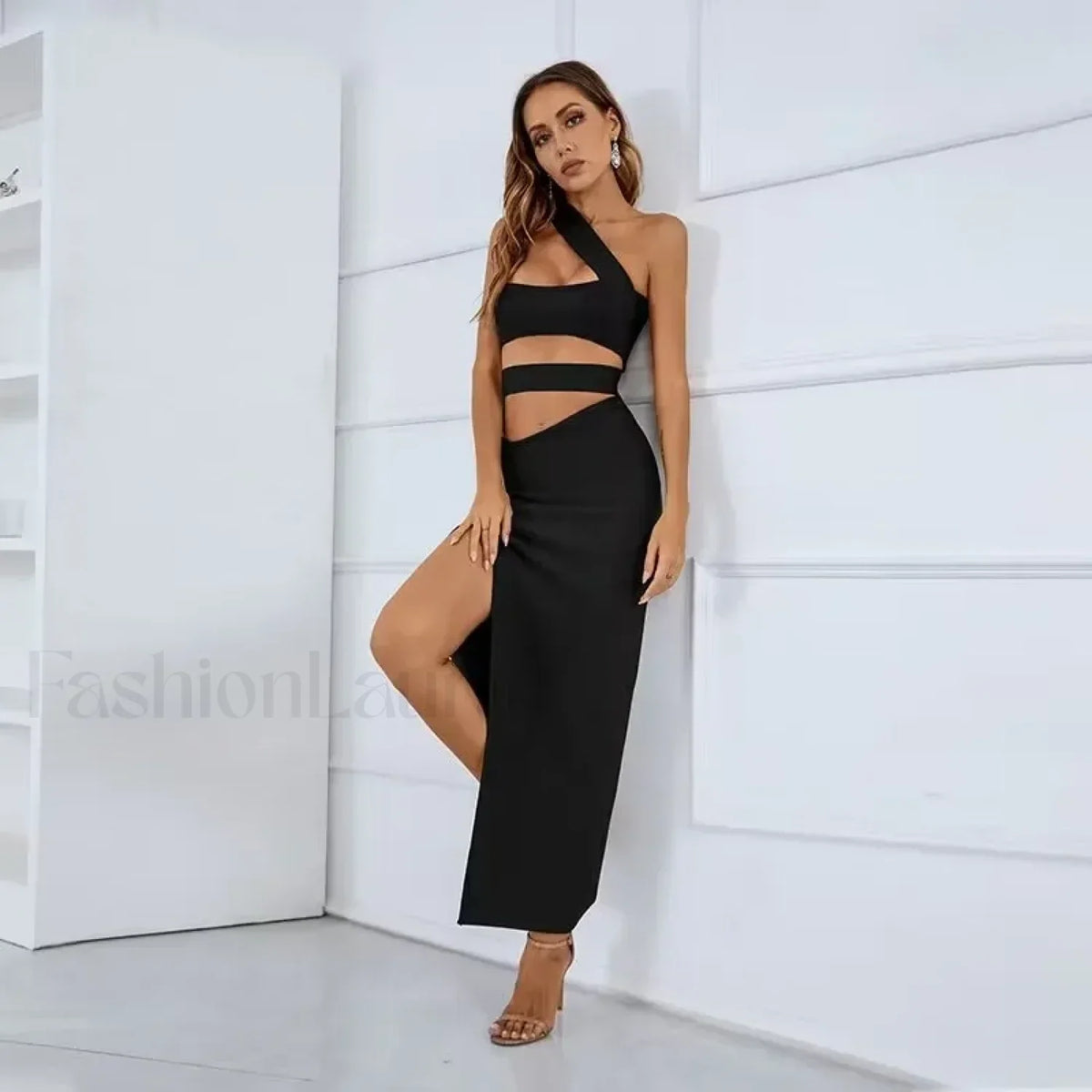 Black Split Bandage Bodycon Midi Dress 2