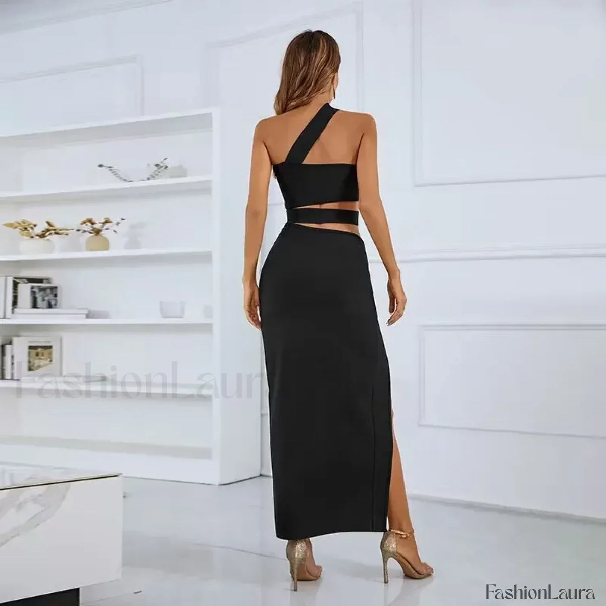 Black Split Bandage Bodycon Midi Dress 8