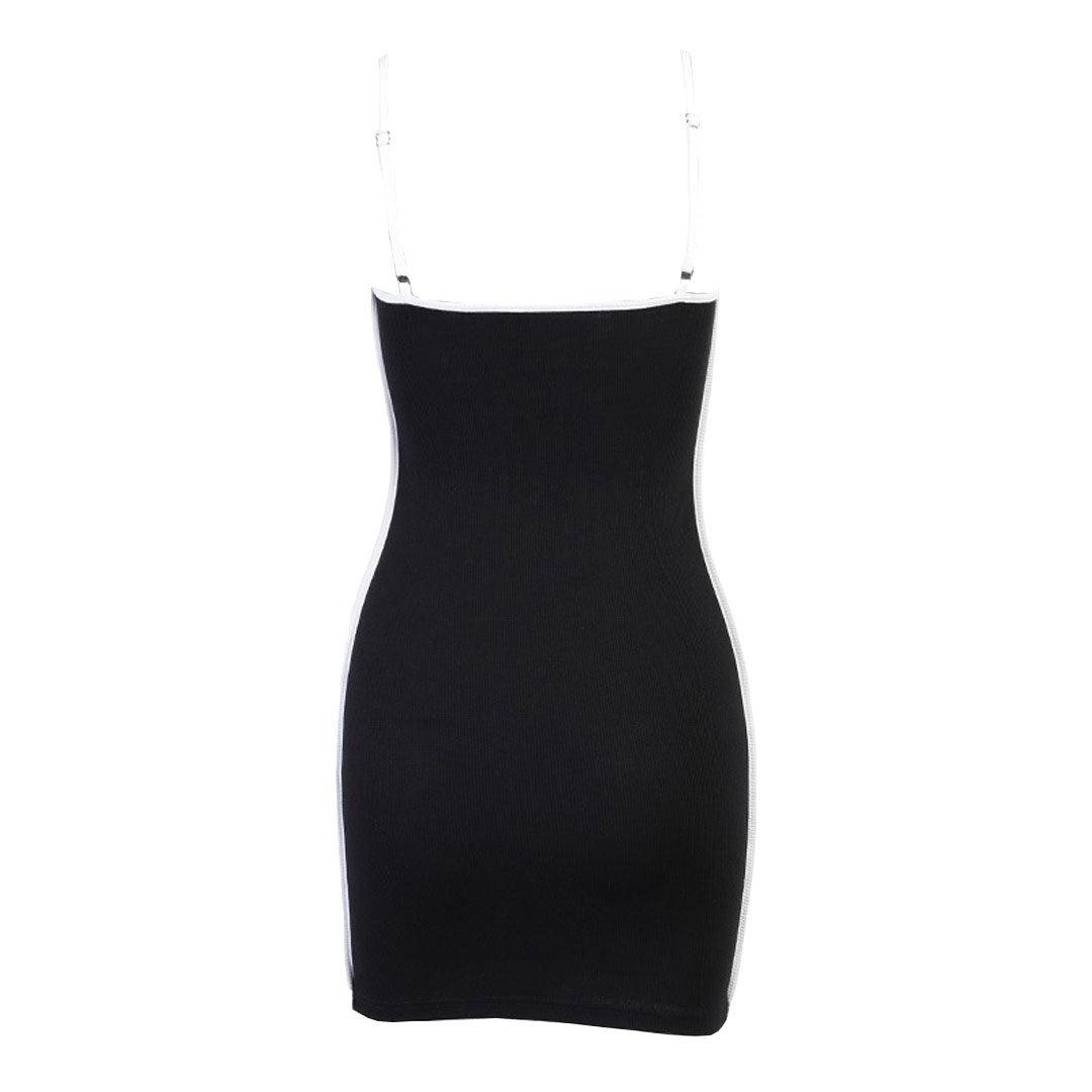 Spaghetti Strap Contrast Trim Rib Knit Bodycon Mini Dress 5