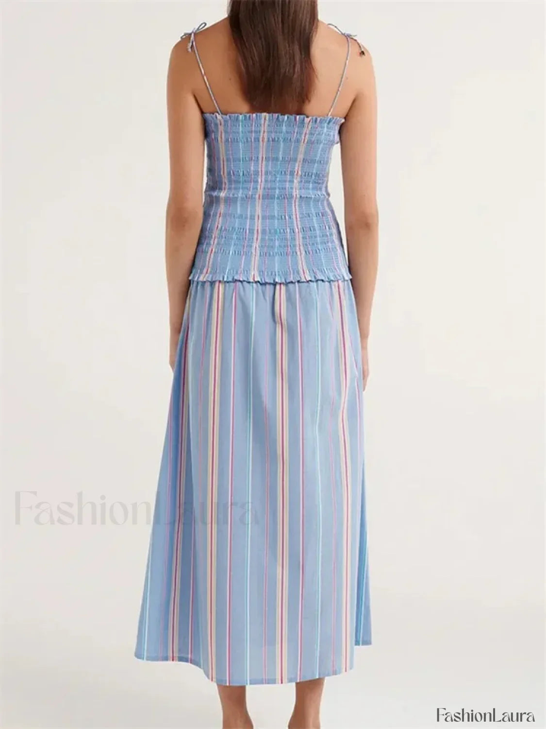 Striped Spaghetti Patchwork Maxi Dress 11