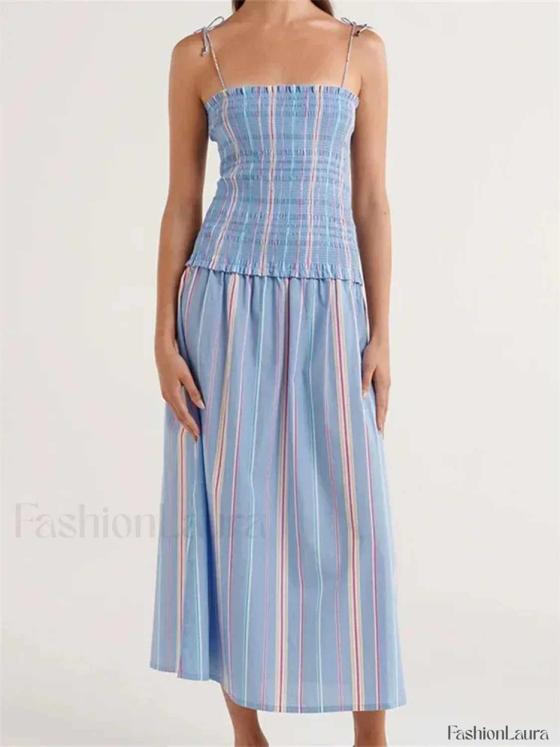 Striped Spaghetti Patchwork Maxi Dress 12