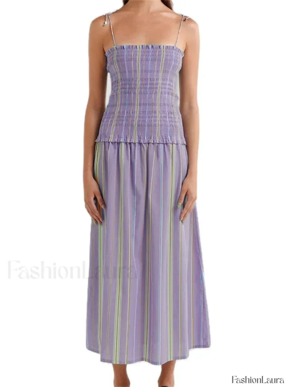 Striped Spaghetti Patchwork Maxi Dress 8