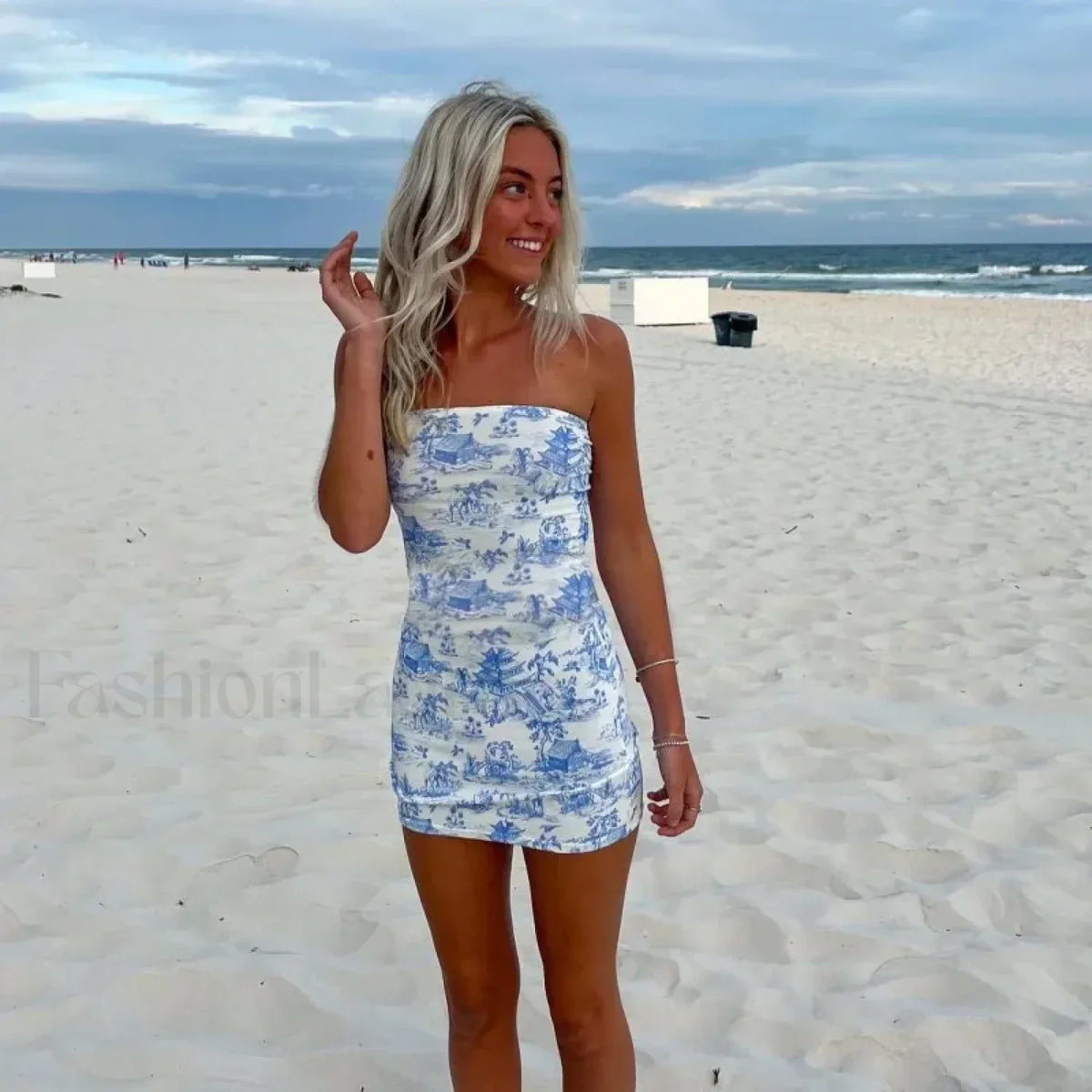 Blue Printed Tube Mini Dress 6