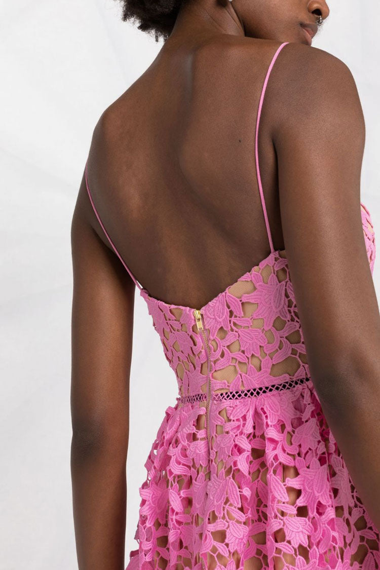 Guipure Lace Spaghetti Strap Ladder Stitch Mini Dress 4