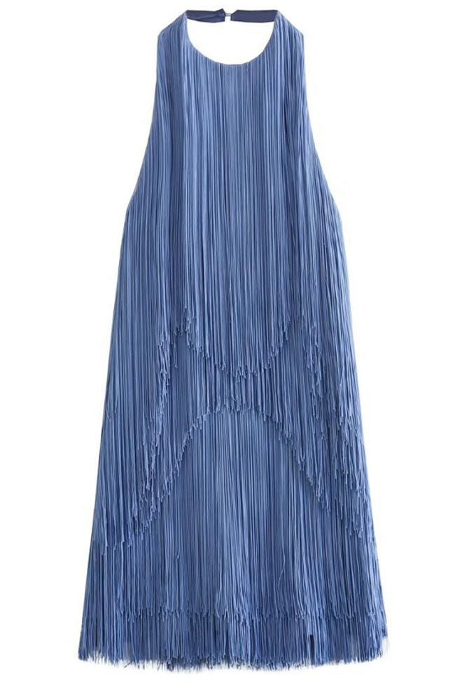 Halter Neck Tiered Layered Fringe Flapper Shift Mini Dress 3
