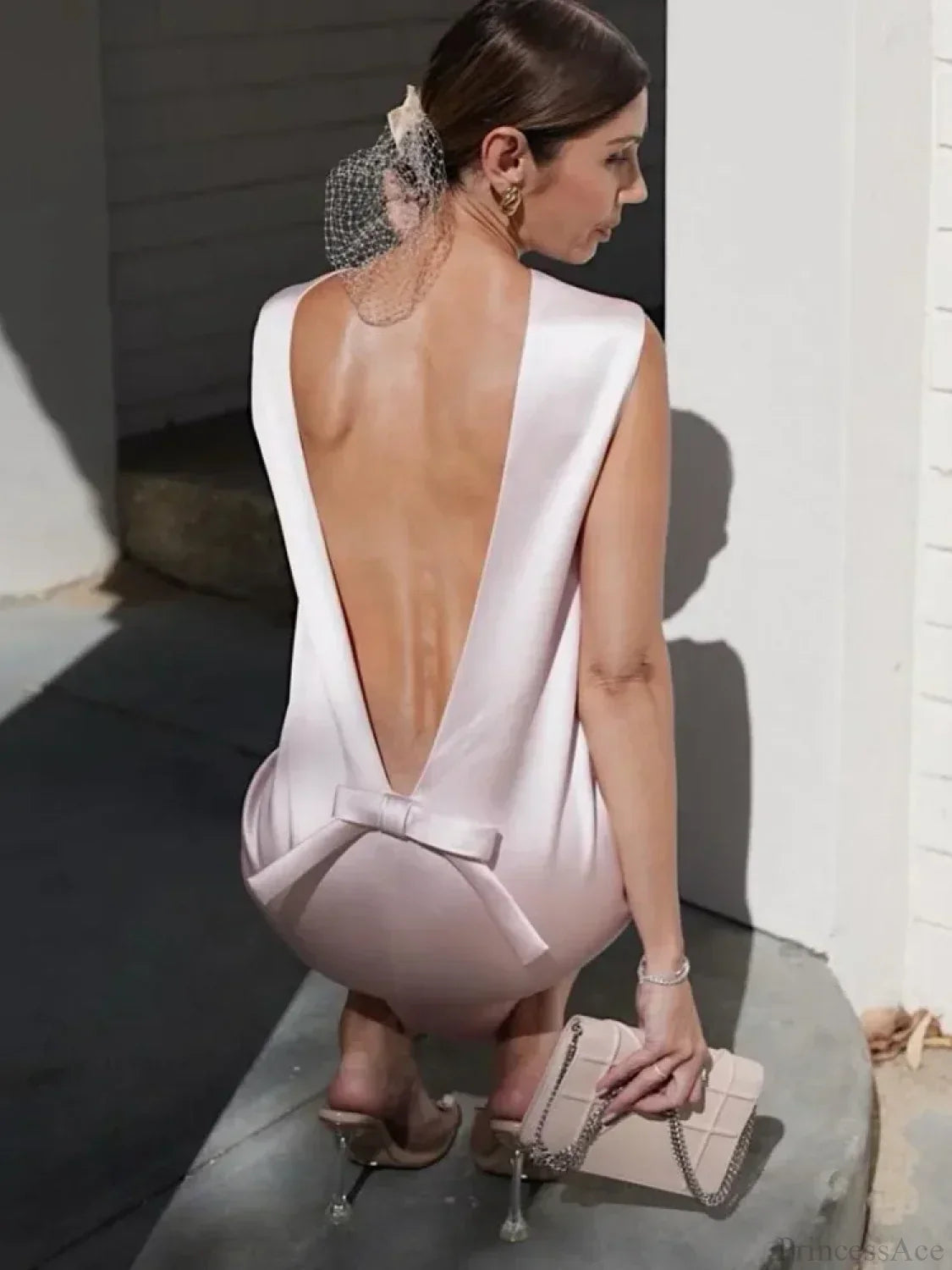 Satin Deep V-Back Bow Detail Sleeveless Bodycon Mini Dress 3
