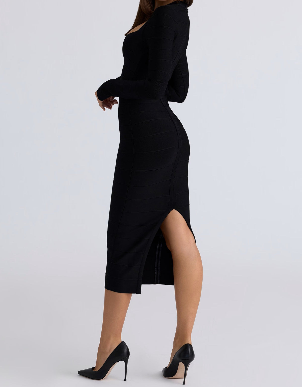 Sweetheart Plunge Long Sleeve Criss Cross Bandage Midi Dress 3