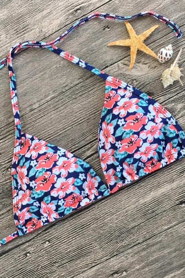 Tropical Floral Slide Triangle Bikini Swimsuit - Two Piece Set
