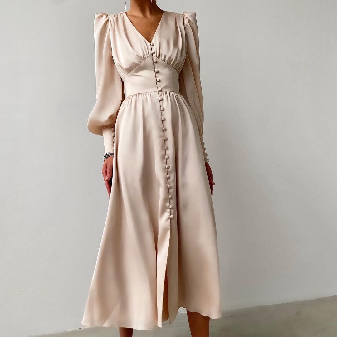 Lantern Sleeve Satin Wrap Midi Dress 4