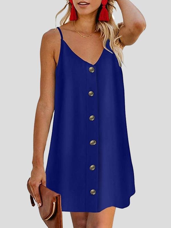 Deep V Spaghetti Strap Button-Front Shift Mini Dress 6