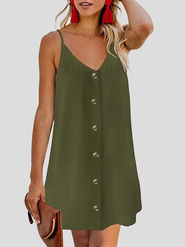 Deep V Spaghetti Strap Button-Front Shift Mini Dress 8