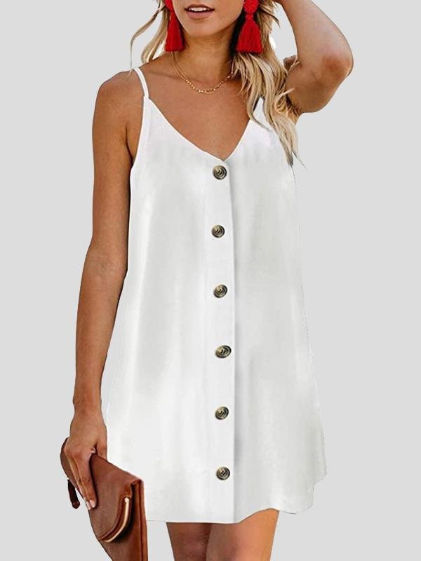 Deep V Spaghetti Strap Button-Front Shift Mini Dress 3