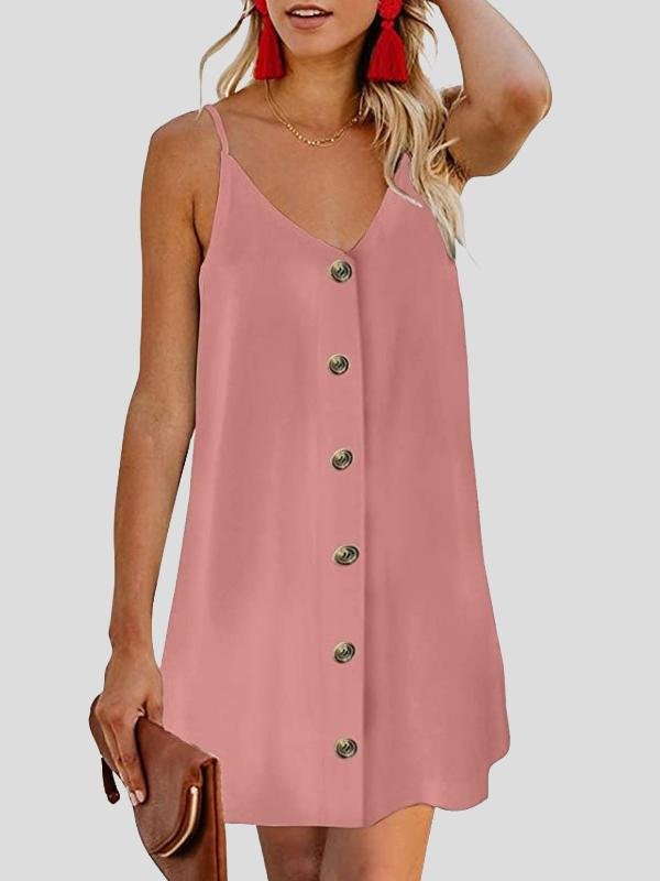 Deep V Spaghetti Strap Button-Front Shift Mini Dress 12