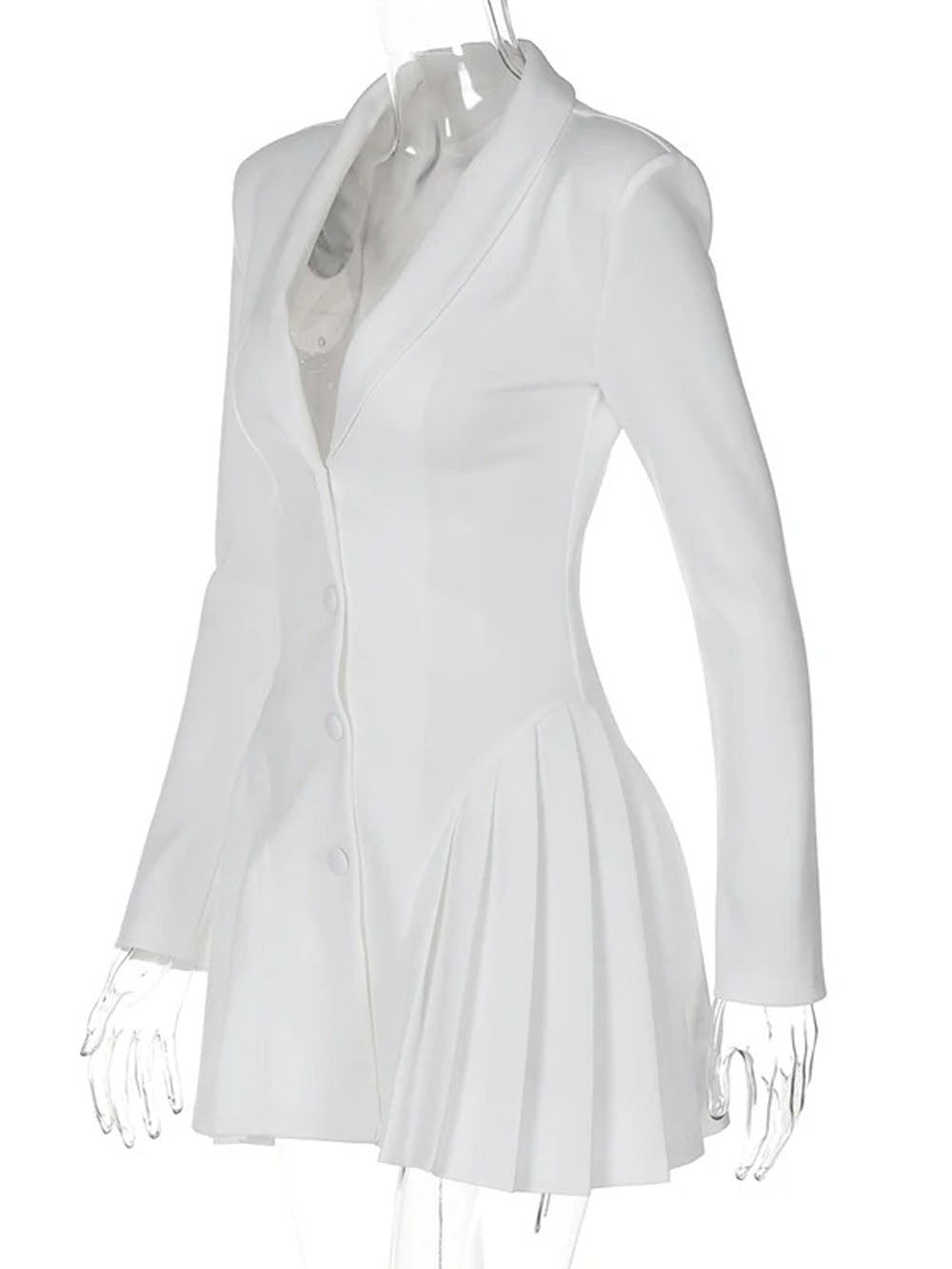 Single-Breasted Blazer Collar Deep V-Neck Pleated Ruffle Hem Mini Dress 3