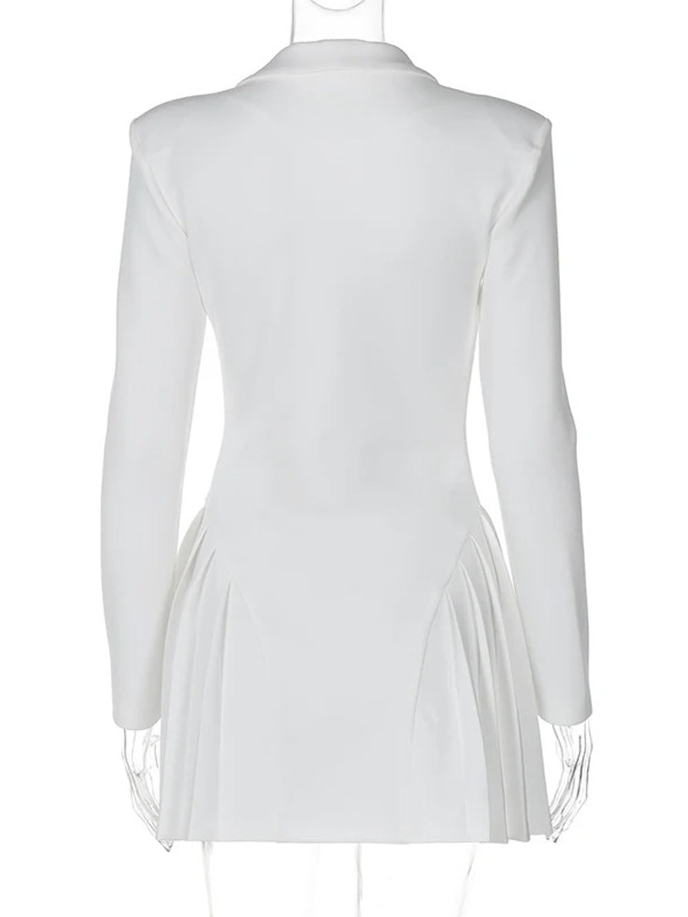Single-Breasted Blazer Collar Deep V-Neck Pleated Ruffle Hem Mini Dress 2