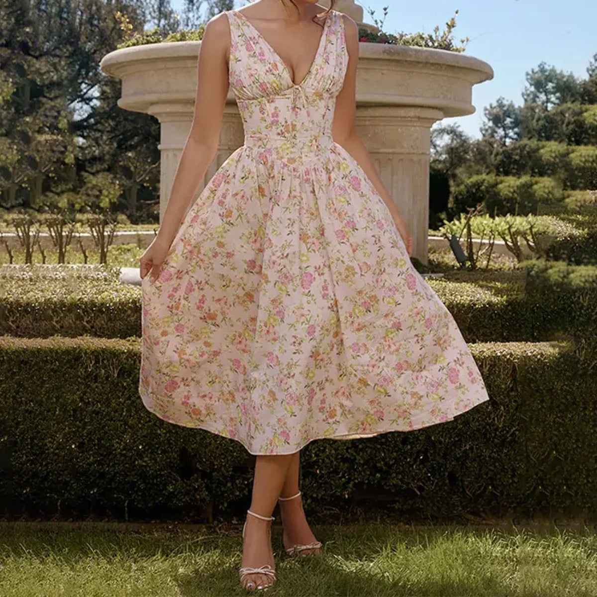 Floral V-Neck Midi Dress 2