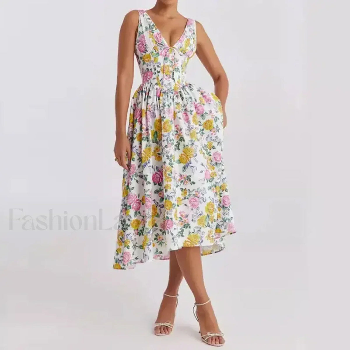 Floral V-Neck Midi Dress 3