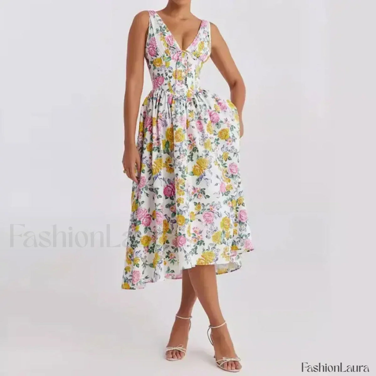 Floral V-Neck Midi Dress 10