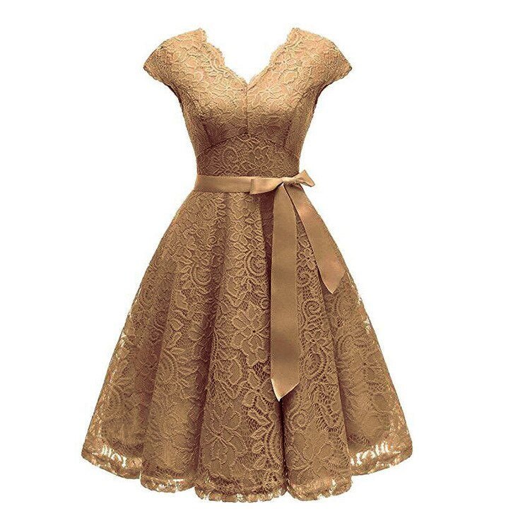 Floral Lace V-Neck Cap Sleeve Satin Sash Tie Fit-and-Flare Midi Dress 4