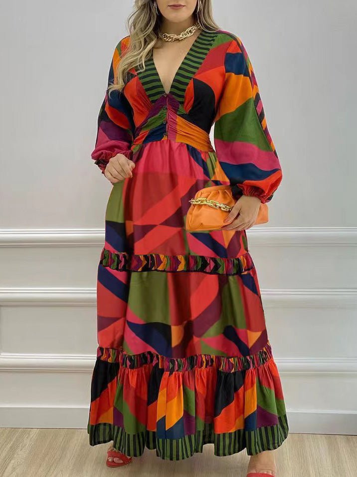 Dresses Printed Neck Long Sleeve Dress