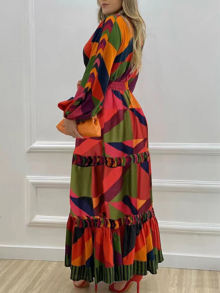 Dresses Printed Neck Long Sleeve Dress 2