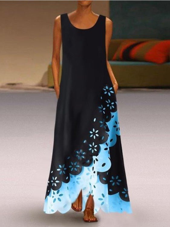 Laser Cut Floral Eyelet Scalloped Hem Asymmetric Layered Sleeveless Maxi Dress 5