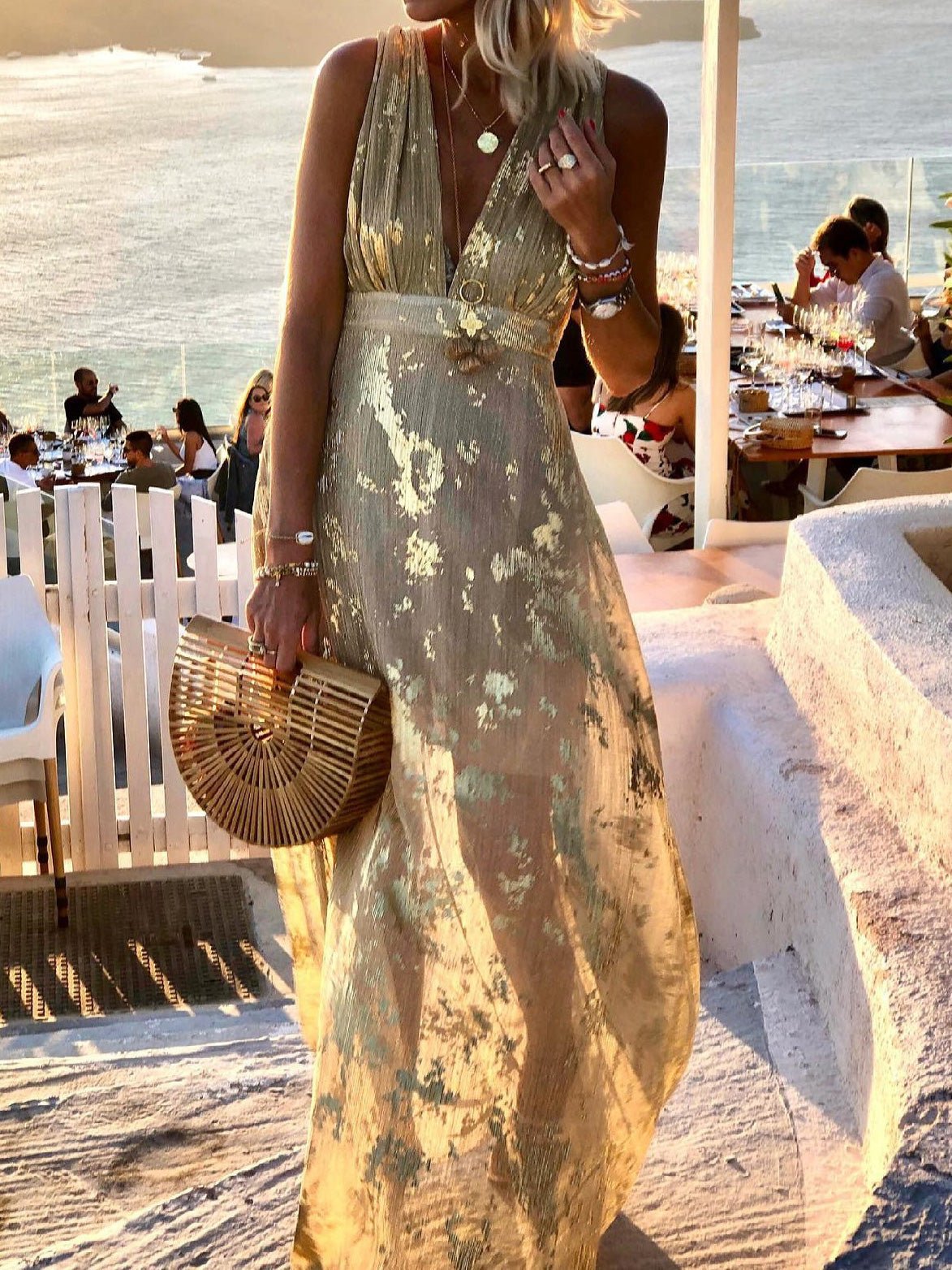Dresses Neck Print Stamping Maxi Dress