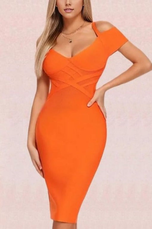 Leo Bandage Midi Dress - Apricot Orange
